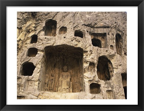 Framed Buddha Statue Carved on a wall, Longmen Caves in China Print