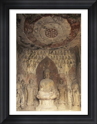 Framed Buddha Statue Carved, Longmen Caves, Luoyang, China Print