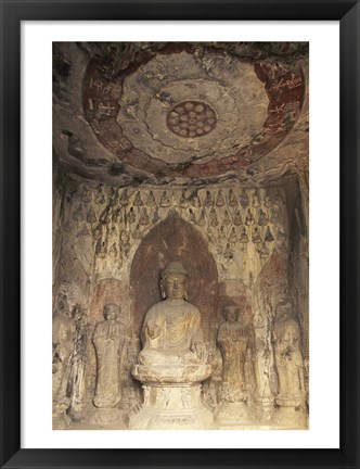 Framed Buddha Statue Carved, Longmen Caves, Luoyang, China Print