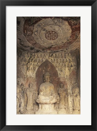 Framed Buddha Statue Carved, Longmen Caves, Luoyang, China Print