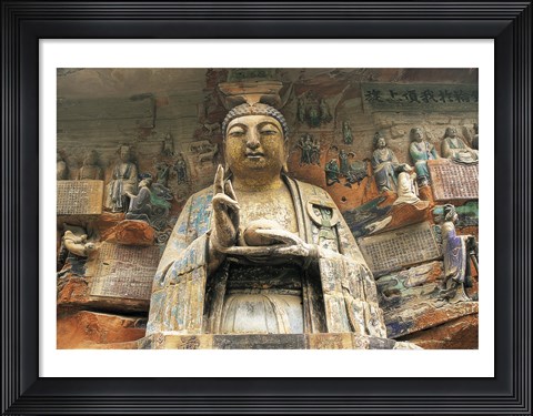 Framed Buddhist Cliff Sculptures, Dazu, China Print