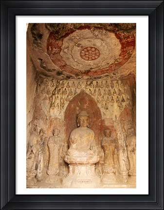 Framed Buddha statue, Longmen Buddhist Caves, Luoyang, China Print