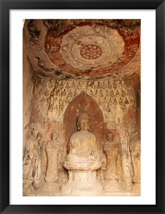 Framed Buddha statue, Longmen Buddhist Caves, Luoyang, China Print