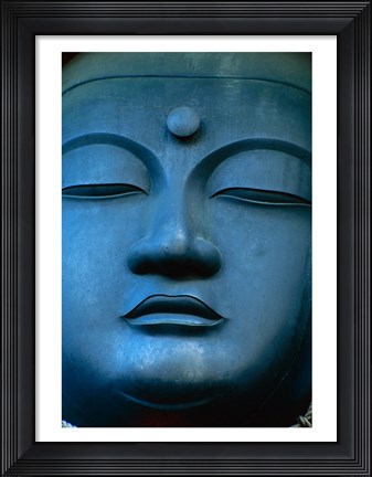 Framed Close-up of the face of a Buddha Statue, Tokyo, Honshu, Japan Print