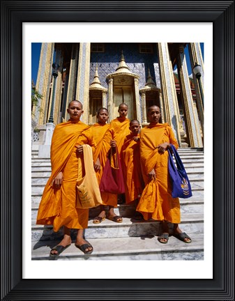 Framed Group of monks, Wat Phra Kaeo Temple of the Emerald Buddha, Bangkok, Thailand Print