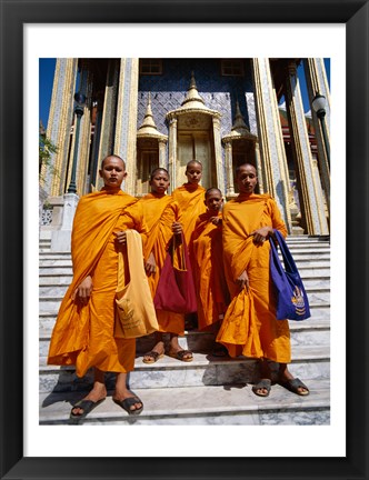 Framed Group of monks, Wat Phra Kaeo Temple of the Emerald Buddha, Bangkok, Thailand Print