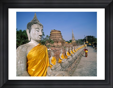 Framed Line of Buddha Statues, Wat Yai Chai Mongkhon, Ayutthaya, Thailand Print