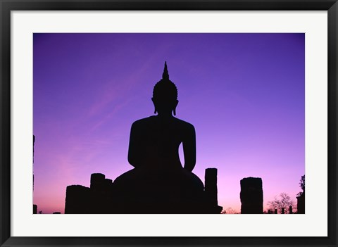Framed Silhouette of the Seated Buddha, Wat Mahathat, Sukhothai, Thailand Print