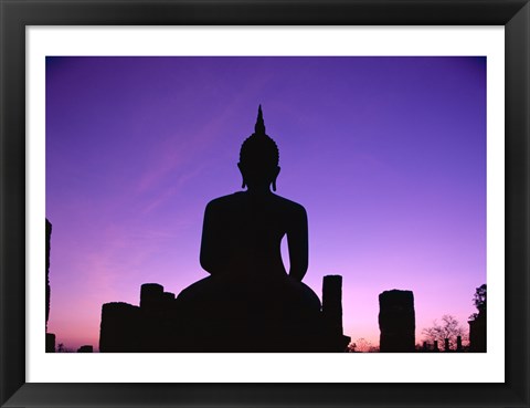 Framed Silhouette of the Seated Buddha, Wat Mahathat, Sukhothai, Thailand Print