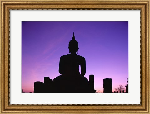 Framed Silhouette of the Seated Buddha, Wat Mahathat, Sukhothai, Thailand Print
