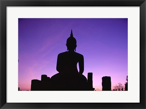 Framed Silhouette of the Seated Buddha, Wat Mahathat, Sukhothai, Thailand Print