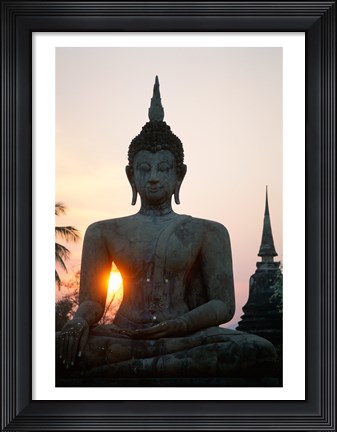 Framed Seated Buddha at Sunset, Wat Mahathat, Sukhothai, Thailand Print