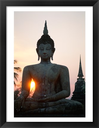 Framed Seated Buddha at Sunset, Wat Mahathat, Sukhothai, Thailand Print