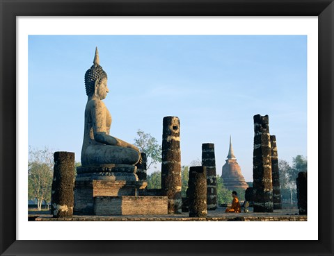 Framed Side profile of the Seated Buddha, Wat Mahathat, Sukhothai, Thailand Print