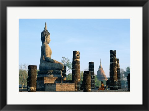 Framed Side profile of the Seated Buddha, Wat Mahathat, Sukhothai, Thailand Print