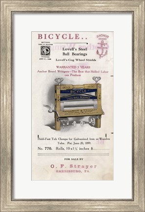 Framed Bicycle Clothes Wringer Print