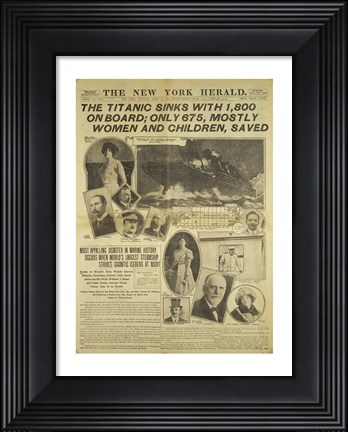 Framed New York Herald front page about the Titanic Disaster Print