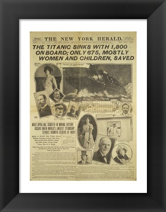 Framed New York Herald front page about the Titanic Disaster Print