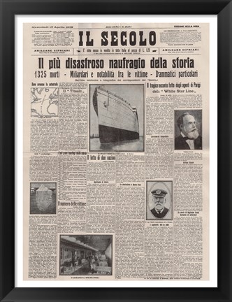 Framed Italian Front Page about the Titanic Disaster Print