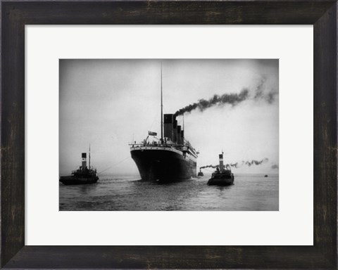 Framed Titanic with Tugboats Print