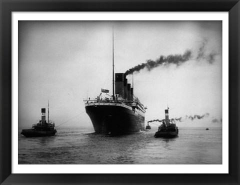 Framed Titanic with Tugboats Print