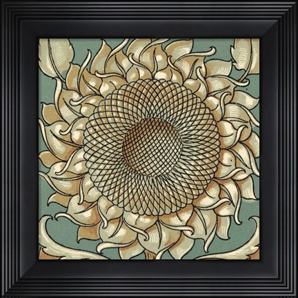Framed Sunflower Woodblock I Print