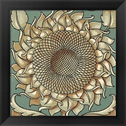 Framed Sunflower Woodblock I Print