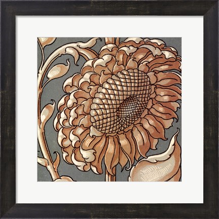 Framed Sunflower Woodblock II Print