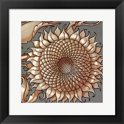 Framed Sunflower Woodblock IV Print