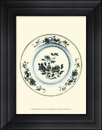 Framed Blue &amp; White Porcelain Plate V Print