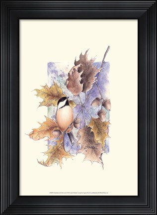 Framed Chickadee and Oak Leaves Print
