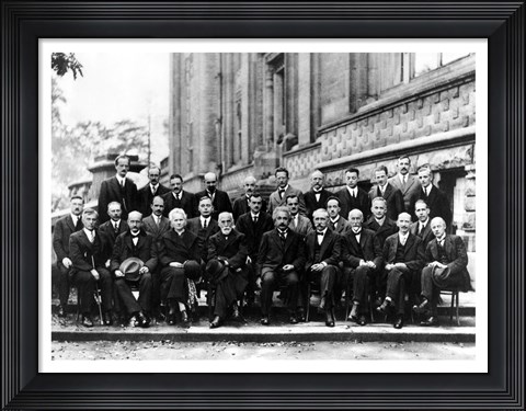 Framed 1927 Solvay Conference on Quantum Mechanics Print