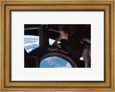 Framed Tracy Caldwell Dyson in the Cupola Observing the Earth during Expedition 24 Print