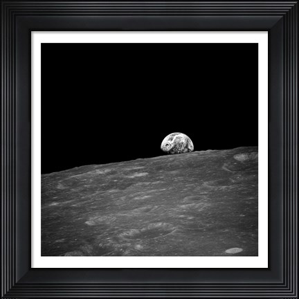 Framed first photograph taken by humans of Earthrise during Apollo 8. Print