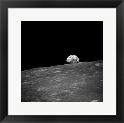 Framed first photograph taken by humans of Earthrise during Apollo 8. Print