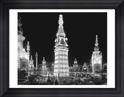 Framed Night in Luna Park, Coney Island, NY Print