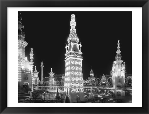 Framed Night in Luna Park, Coney Island, NY Print