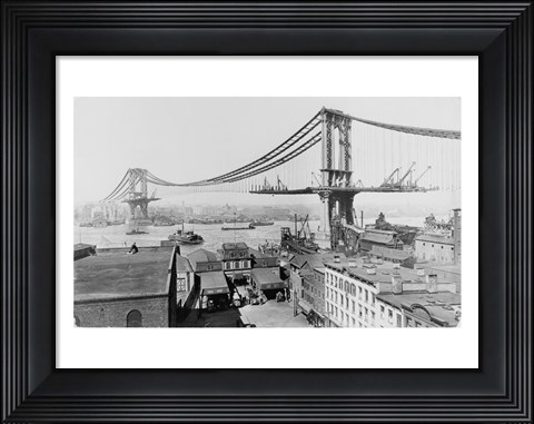 Framed Manhattan Bridge Construction, 1909 far Print