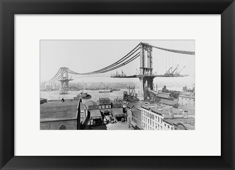 Framed Manhattan Bridge Construction, 1909 far Print