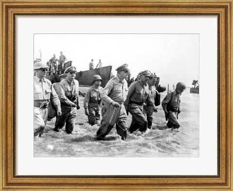 Framed Gen. Douglas MacArthur Wades Ashore During Initial Landings at Leyte, Philippine Islands Print