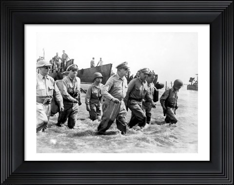 Framed Gen. Douglas MacArthur Wades Ashore During Initial Landings at Leyte, Philippine Islands Print