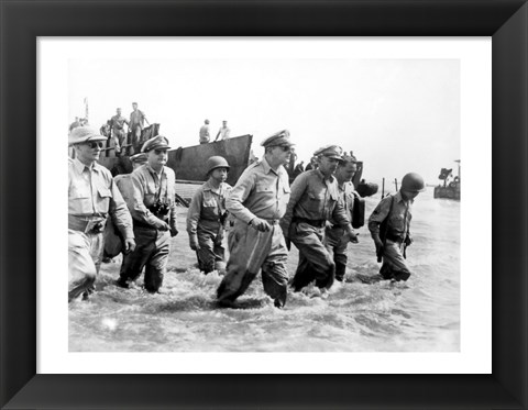 Framed Gen. Douglas MacArthur Wades Ashore During Initial Landings at Leyte, Philippine Islands Print