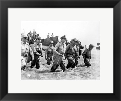 Framed Gen. Douglas MacArthur Wades Ashore During Initial Landings at Leyte, Philippine Islands Print