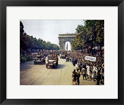 Framed Crowds of French Patriots Line the Champs Elysees Print
