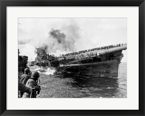 Framed Attack on Carrier USS Franklin March 1945 Print