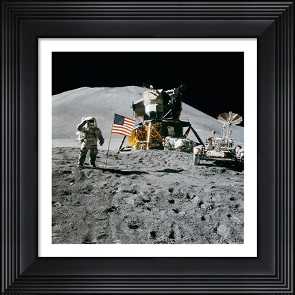 Framed Apollo 15 Lunar Module Pilot James Irwin Salutes the U.S. Flag Print