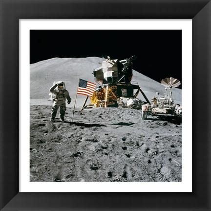 Framed Apollo 15 Lunar Module Pilot James Irwin Salutes the U.S. Flag Print