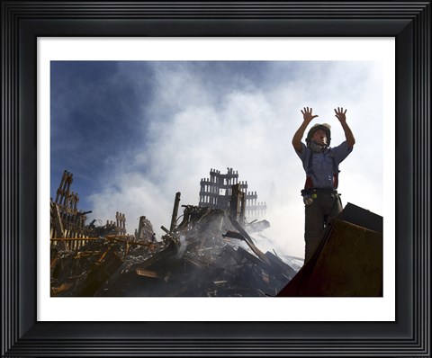Framed New York City Fireman Calls for 10 More Rescue Workers, World Trade Center Print