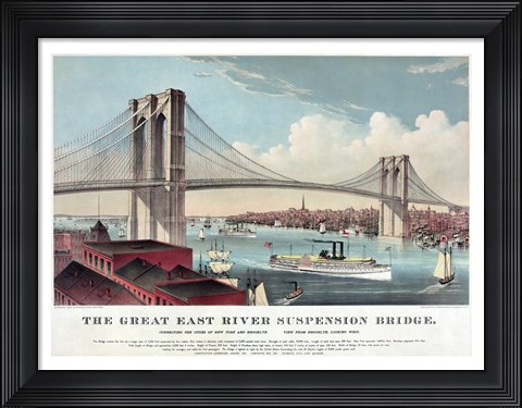 Framed Great East River Suspension Bridge Print