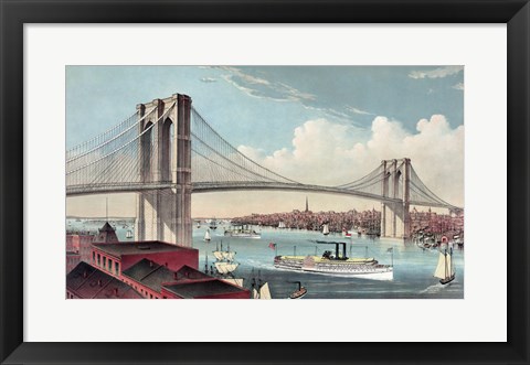 Framed Great East River Suspension Bridge Print